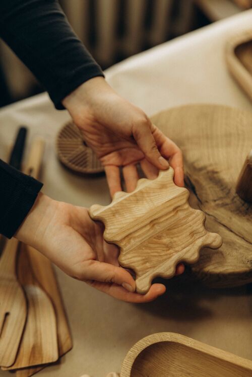 Hortensia - lot de 6 sous-verres en forme de biscuits en bois de frêne