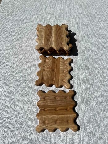 Hortensia - lot de 6 sous-verres en forme de biscuits en bois de frêne 8