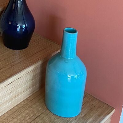 TURQUOISE BLUE VASE, MOROCCAN ARTISANAL POTTERY