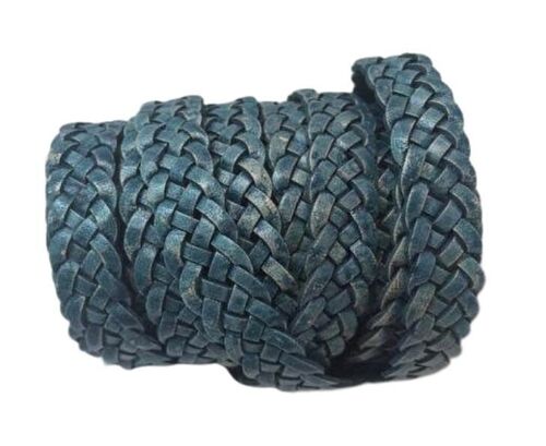 10MM FLAT BRAIDED- BLUE WITH W.B- 5 PLY BRAIDED LEATHER CORD