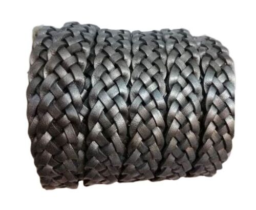 10MM FLAT BRAIDED- SE METALLIC GREY - 5 PLY BRAIDED LEATHER