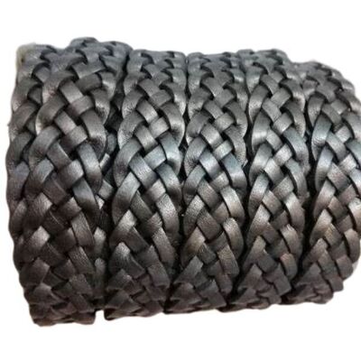 10MM FLAT BRAIDED- SE METALLIC GREY - 5 PLY BRAIDED LEATHER