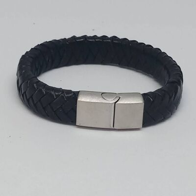 Bracciale in pelle intrecciata nera con MGST 32