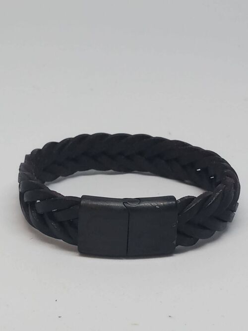 Black Flat Braided Leather Bracelet with MGST 32  matt black