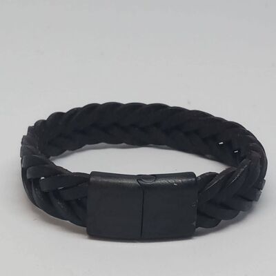 Bracelet en cuir plat tressé noir avec MGST 32 noir mat