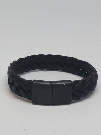 Bracelet en cuir plat tressé noir avec MGST 32 noir mat