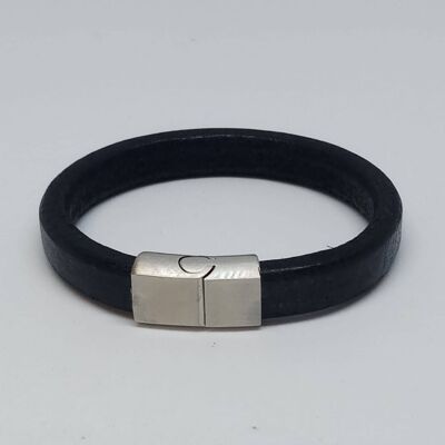 Black Flat Leather Bracelet with MGST 32 steel lock