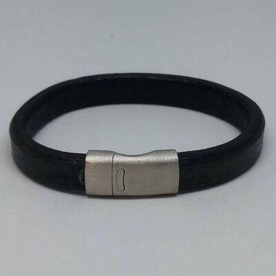 Bracelet en cuir plat noir avec serrure en acier MGST 92 11*7mm