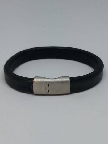 Bracelet en cuir plat noir avec serrure en acier MGST 92 11*7mm