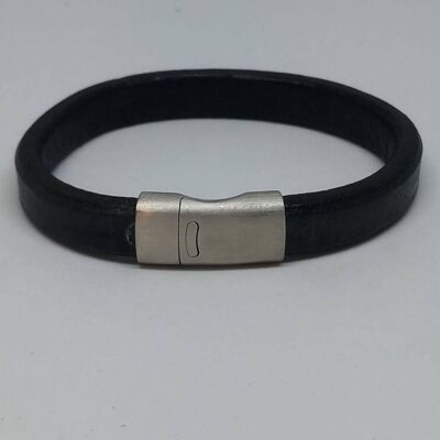 Black Flat Leather Bracelet with MGST 92 11*7mm steel lock