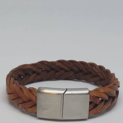 Brown Flat Braided Leather Bracelet with MGST 32 stell lock