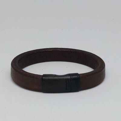 Cordon en cuir plat marron foncé avec serrure noire MGST 92 11*7mm