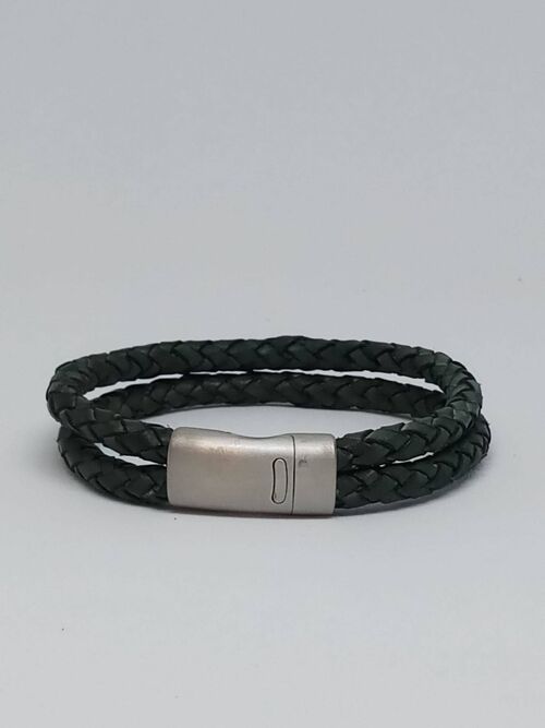 Dark Green Braided Leather Bracelet with MGST 92 11*7mm lock