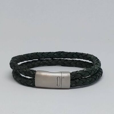 Dark Green Braided Leather Bracelet with MGST 92 11*7mm lock