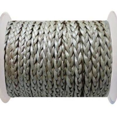 FLAT 3-PLY BRAIDED LEATHER-SE-METALLIC SILVER-3MM