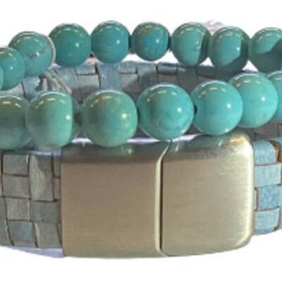Gem Stones + Leather  Bracelet Sky Blue