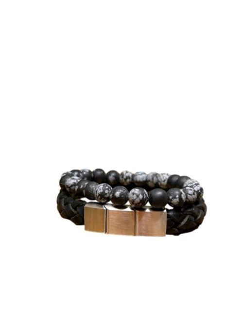 Gem Stones + Leather Bracelet Black & Grey
