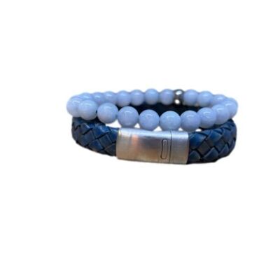 Gem Stones + Leather Bracelet Blue