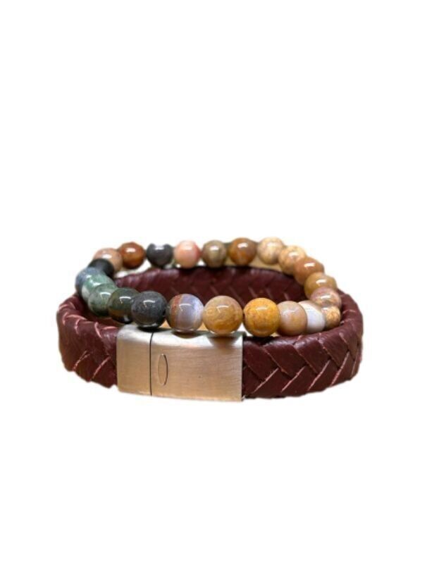Edelsteine + Lederarmband Burgund & Gelb