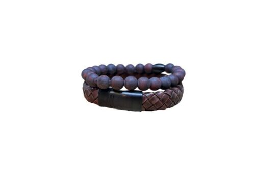 Gem Stones + Leather Bracelet Brown & Dark Red