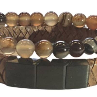 Gem Stones + Leather Bracelet Brown