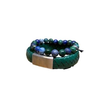 Gem Stones + Leather Bracelet Green & Blue