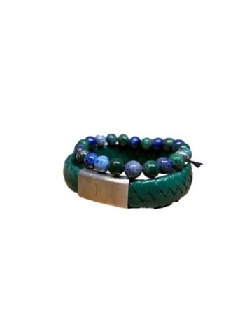 Pierres Gemmes + Bracelet Cuir Vert & Bleu