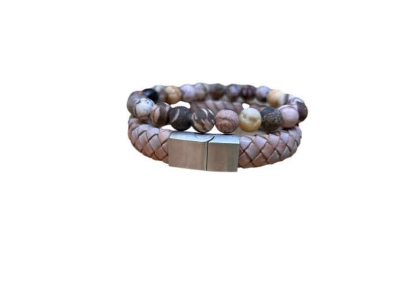 Edelsteine + Lederarmband Rosa