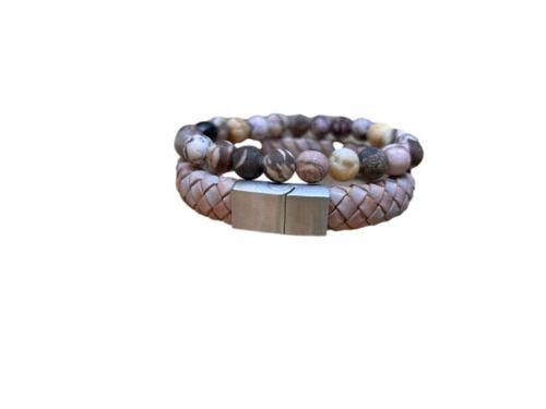 Gem Stones + Leather Bracelet Pink