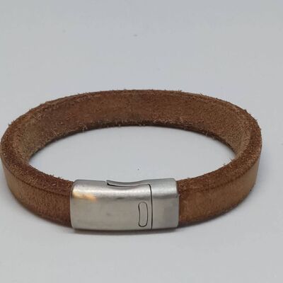 Light Brown Flat Leather Bracelet with MGST 92 11*7mm steel
