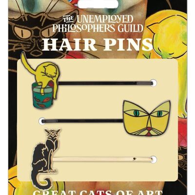 Hair clips set of 3 Great Cats of Art