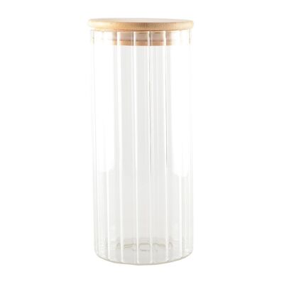 GLASS STORAGE JAR AND WOODEN LID 9X9X20CM