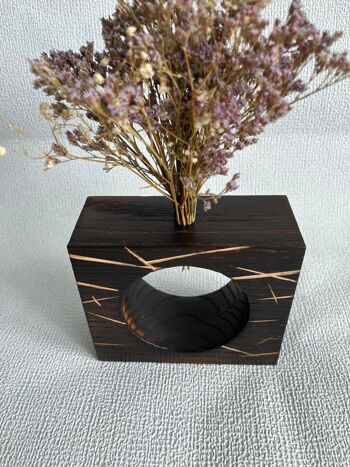 Zinney - Le vase en chêne brûlé pour fleurs séchées. 5
