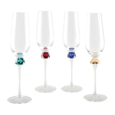 FLUTES WITH DIAMOND FOOT 4 COLORS - SET OF 4