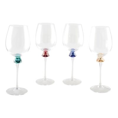 WINE GLASSES WITH DIAMOND STEM 4 COLORS - SET OF 4