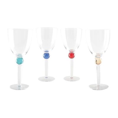 VERRES A VIN AVEC PIED EN DIAMANT ROND 4 COULEURS - LOT DE 4