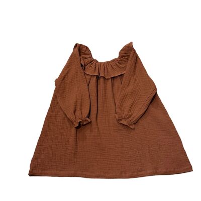 Vestido Suzie Kids cuello con volantes gasa tofee