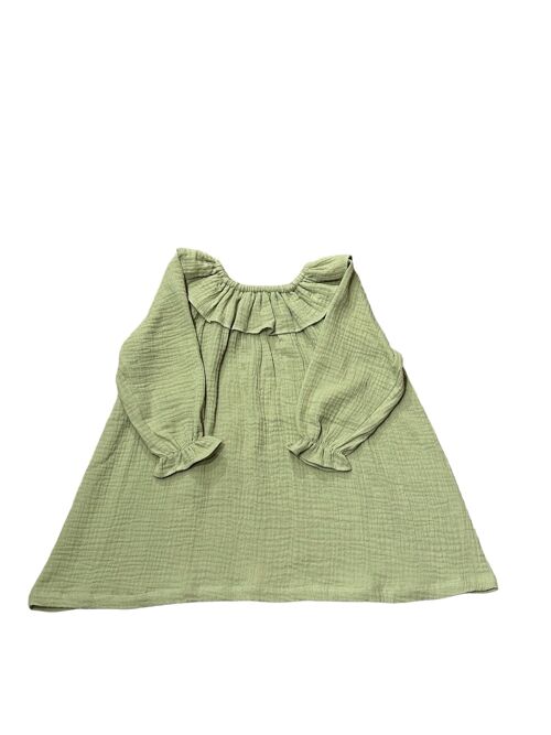 Robe Suzie Enfant col volant gaze Amande