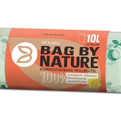 Sacs poubelles bio compostables de 10 L sans anses : 25 sacs, 100 % biodégradables en 6 semaines, fabriqués en Allemagne, neutres pour le climat, végétaliens