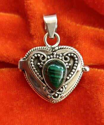 Pendentif fait main en argent sterling 925 en forme de cœur Poison Malachite 6