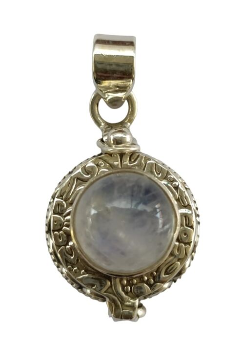 Poison Pendant Rainbow Moonstone Round  925 Sterling Silver Handmade