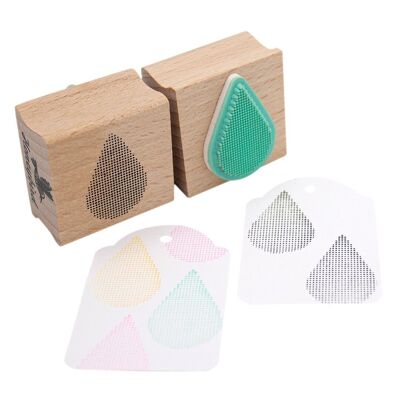 Tear Drop Stamp - Delicate Dot Design - Mint Green - Wooden Mount