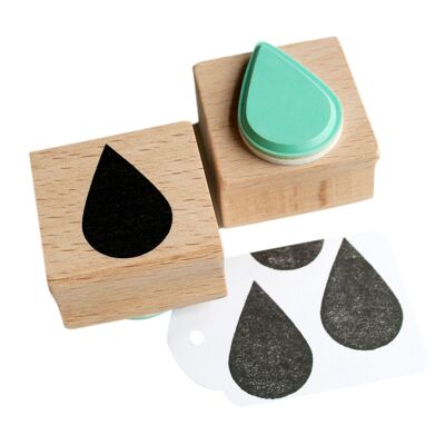 Tear Drop Stamp - Solid Design - Mint Green - Wooden Mount