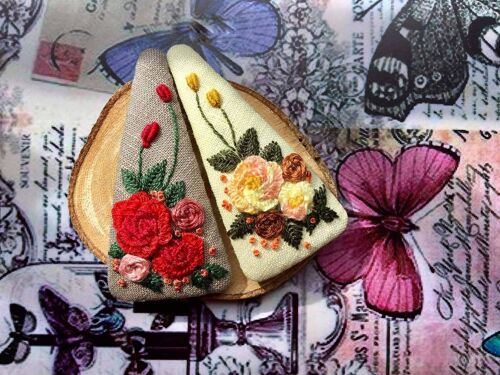 Rose Garden Embroidered Triangle Hair Barrette