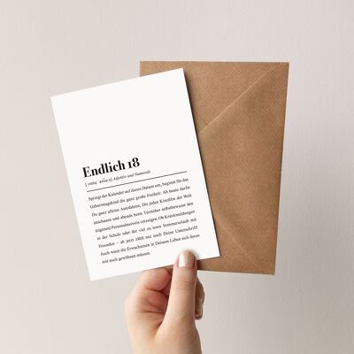 Finally 18 Definition: Greeting card with envelope
