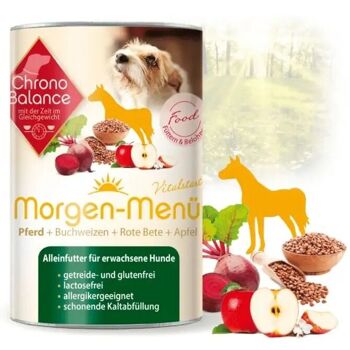 Nourriture humide pour chiens - menu du matin cheval au sarrasin, betterave 800g 1