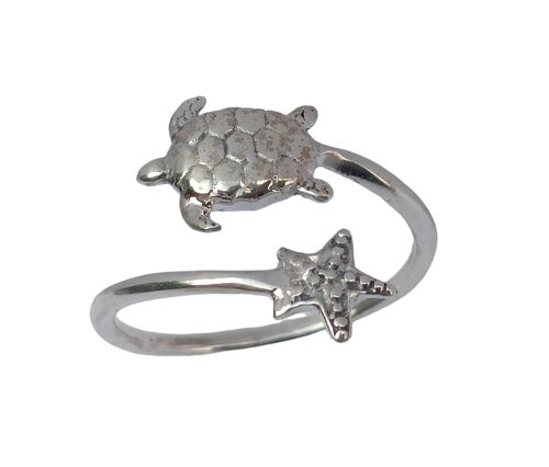 925 Sterling Silver Turtle Star Beautiful Adjustable Ring