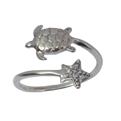 Bellissimo anello regolabile con stella tartaruga in argento sterling 925