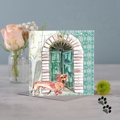 At home with dachshund greeting card
