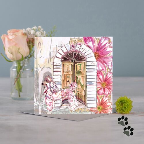 At home with poodle greeting card